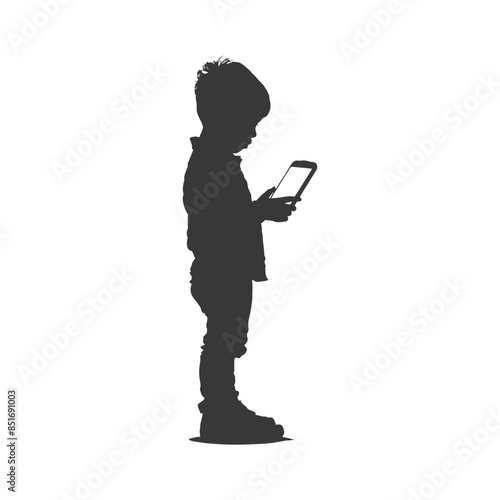 Silhouette of Focused Toddler Engrossed in Smartphone Screen
