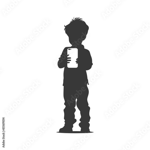 Boy with phone, silhouette vector