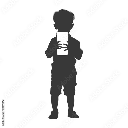 Toddler Silhouette Holding a Glowing Phone, Rear View.