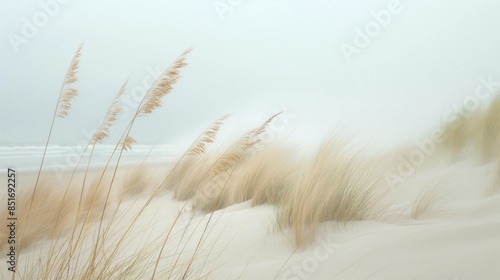 beachscape with soft beige colors and pampas grass. photo