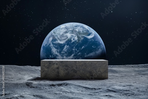 Pedestal on Moon with Earth in Background.