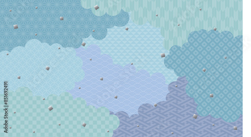 青系の和柄の背景素材（フルHD 16:9サイズ）