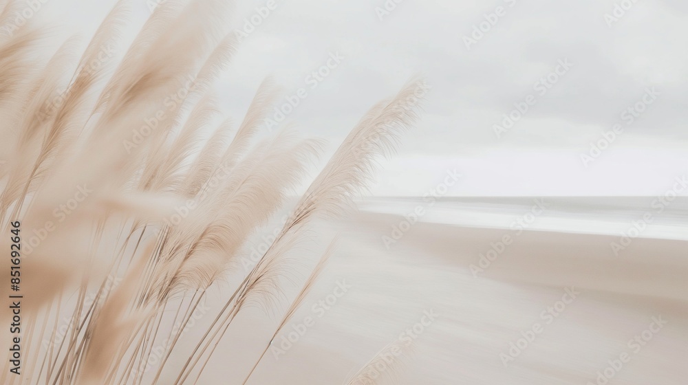 beachscape with soft beige colors and pampas grass beachscape with soft beige colors and pampas grass