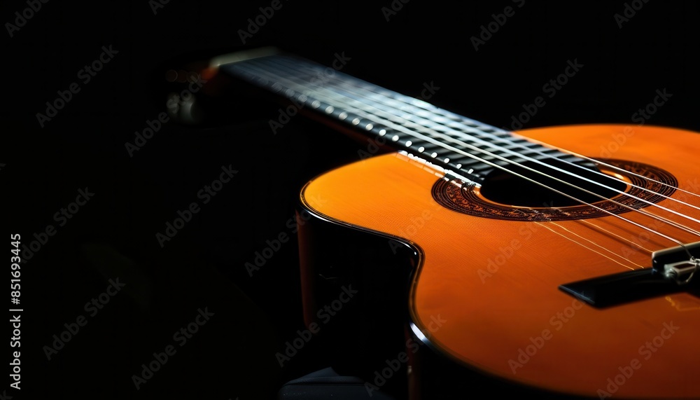dramatic closeup of classical guitar illuminated on black background music photo dramatic closeup of classical guitar illuminated on black background music photo