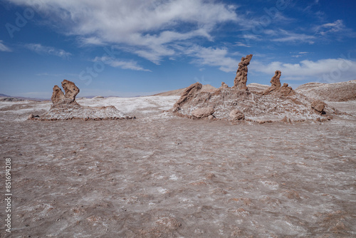 San Pedro de Atacama, Chile - Nov 29, 2023: The Three Marias rock formations in the Valley of the Moon, Atacama Desert photo