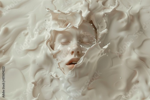 Woman's Face Submerged in Creamy Liquid.