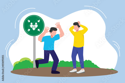 Earthquake safety concept. Colored flat vector illustration isolated.