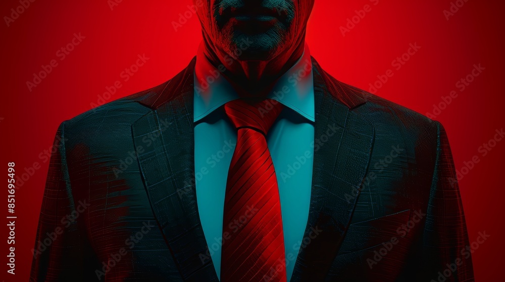 A man in a suit and tie is standing in front of a red background A man in a suit and tie is standing in front of a red background
