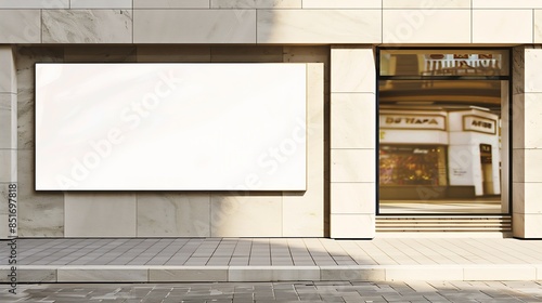 Blank white restaurant or shop signboard copy space mockup large billboard banner on a storefront mock up template : Generative AI