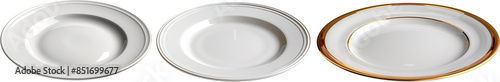 White plate side view isolated on transparent background, white plate png, plate empty, white dish photo