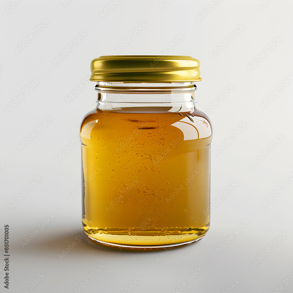Pure Honey in Glass Jar with Lid - Studio Shot on White Background for Product Advertisement Pure Honey in Glass Jar with Lid - Studio Shot on White Background for Product Advertisement