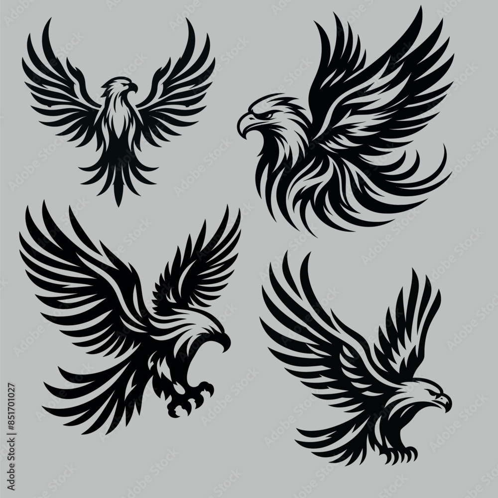 Fototapeta premium Silhouette Eagle flying vector Graphic
