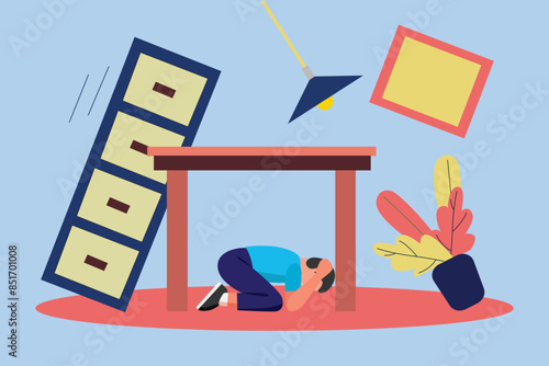 Earthquake safety concept. Colored flat vector illustration isolated.