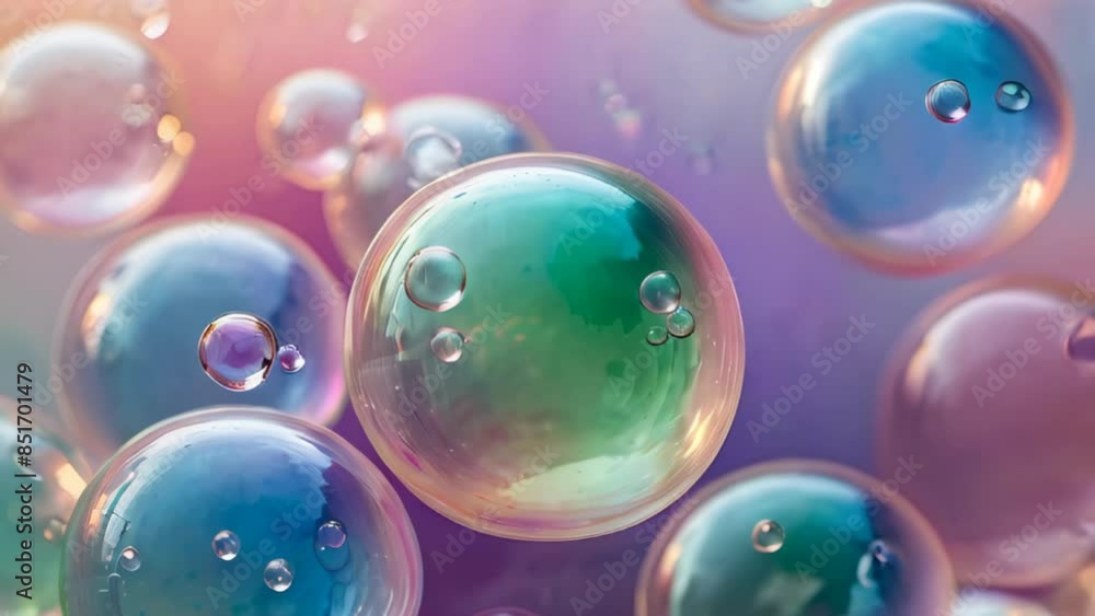 Pastel-colored bubbles in shades of pink, blue, and yellow float against a light, gradient background. Motion background Pastel-colored bubbles in shades of pink, blue, and yellow float against a light, gradient background. Motion background