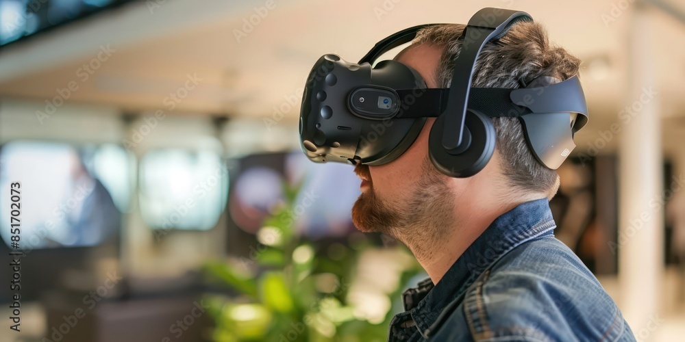 Young woman using virtual reality headset Young woman using virtual reality headset