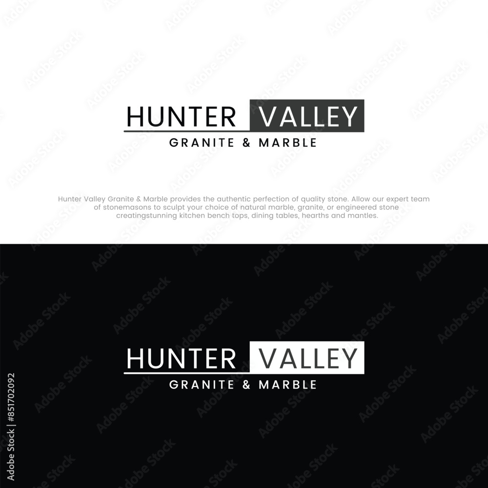 Hunter Valley logo Text based logo concept Negative spacing company logo Marble and granite stone logo Hunter Valley logo Text based logo concept Negative spacing company logo Marble and granite stone logo