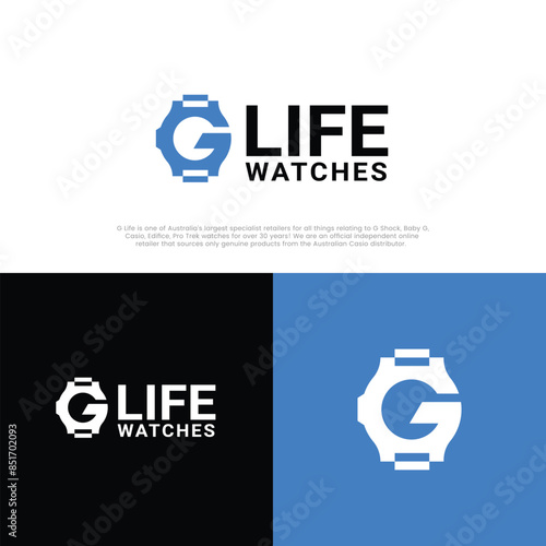 Letter G watch logo. G life watches brand logo. minimalistic watch company logo