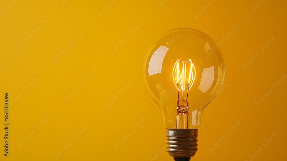 Smart light bulb in a stylish lamp, customizable lighting, solid yellow background, vibrant color Smart light bulb in a stylish lamp, customizable lighting, solid yellow background, vibrant color