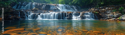 Serene Waterfall Cascading Over Rocks into Tranquil Pool © Dirty Pure