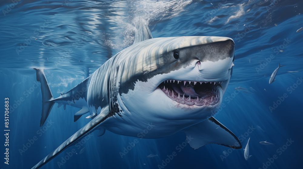 Obraz premium Great White Shark Swimming Underwater