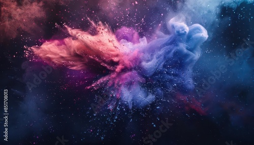 explosive black dust particles with vibrant colors burst abstract artistic concept macro colorful fantasy flow
