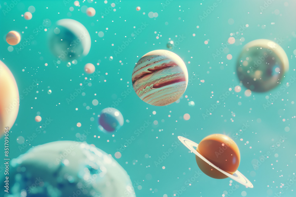 Planets of the solar system. Planets on turquoise background. Space. Planets of the solar system. Planets on turquoise background. Space.