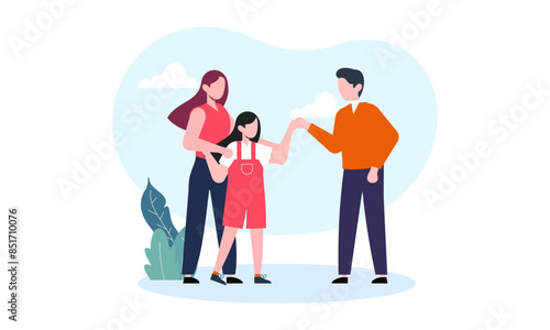 Hand drawn asian family illustration