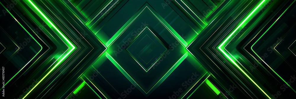 Green abstract shapes on black background, symmetrical lines, sharp edges, glowing green light effects Green abstract shapes on black background, symmetrical lines, sharp edges, glowing green light effects