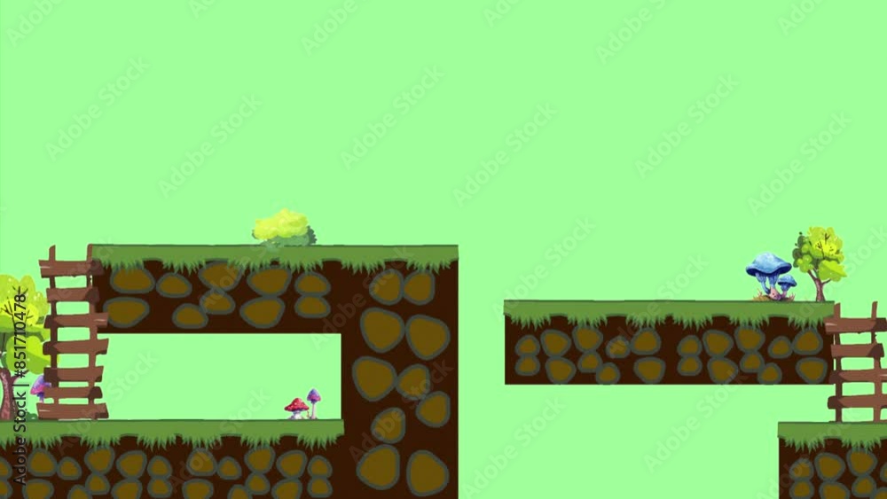 game background. Ground, grass, sky, tree and stars. 2D Game Platform ...
