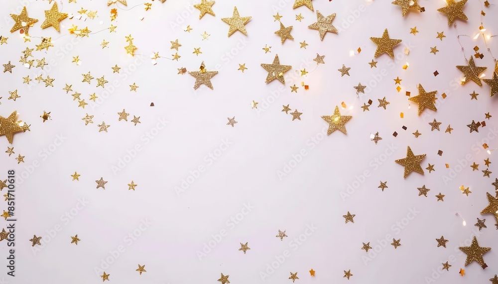 festive christmas flat lay on light background with shimmering golden stars copy space festive christmas flat lay on light background with shimmering golden stars copy space