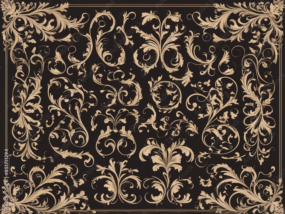 Fototapeta premium Set of swirling flower pattern borders Collection of Charoen circles, isolated backgrounds