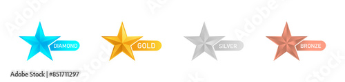 Diamond, gold, silver and bronze star sign. Review of customer product ratings. Set of review icon on stars vector graphics.