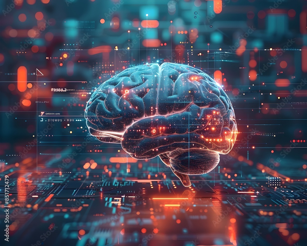 Brain with Digital Interface Highlighting Interactive Technology and User Interfaces Brain with Digital Interface Highlighting Interactive Technology and User Interfaces