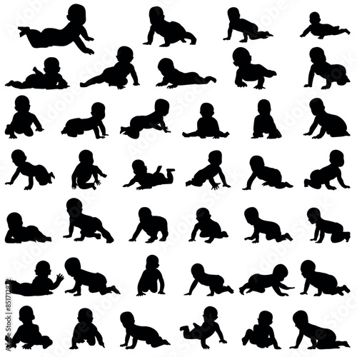 Crawling babies silhouettes vector illustration set