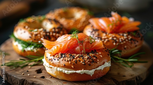 A delicious and easy-to-make breakfast or lunch, lox and schmear is a classic Jewish dish that is made with smoked salmon, cream cheese, and bagels. photo