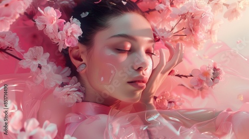 A woman is lying in a bathtub surrounded by pink flowers © CYBERPINK