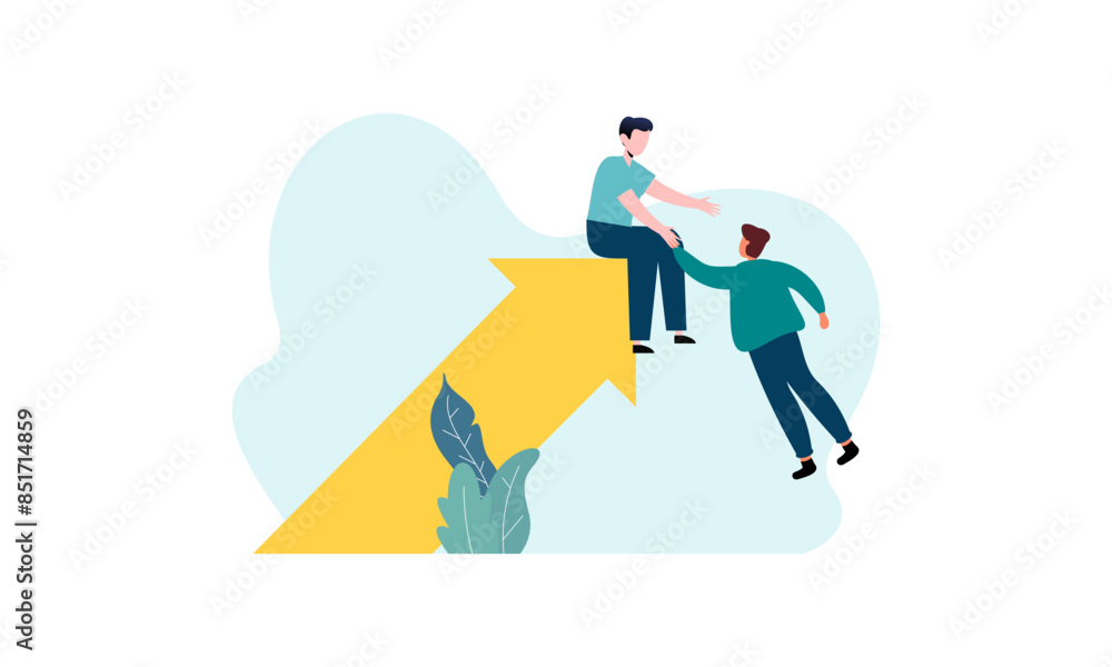 Goal-focused, support and teamwork, help in overcoming obstacles illustration Goal-focused, support and teamwork, help in overcoming obstacles illustration