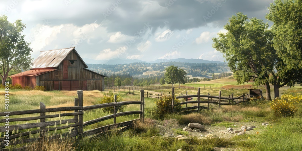 Green meadow under blue sky with clouds Green meadow under blue sky with clouds