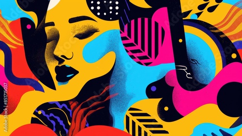 Colorful Artistic Abstract Portrait with Copy Space: Diversity and Emotion