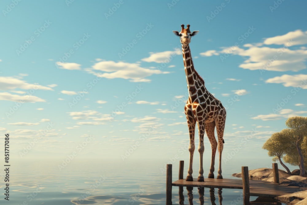 Obraz premium Giraffe standing ocean side tall legs