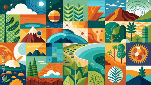 A collage of different natural Earth textures mixed in beautiful abstract background,