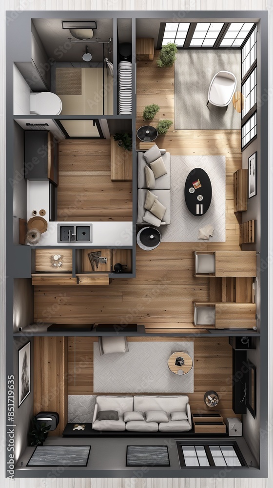 An Aerial View Of A Living Room. An Aerial View Of A Living Room.