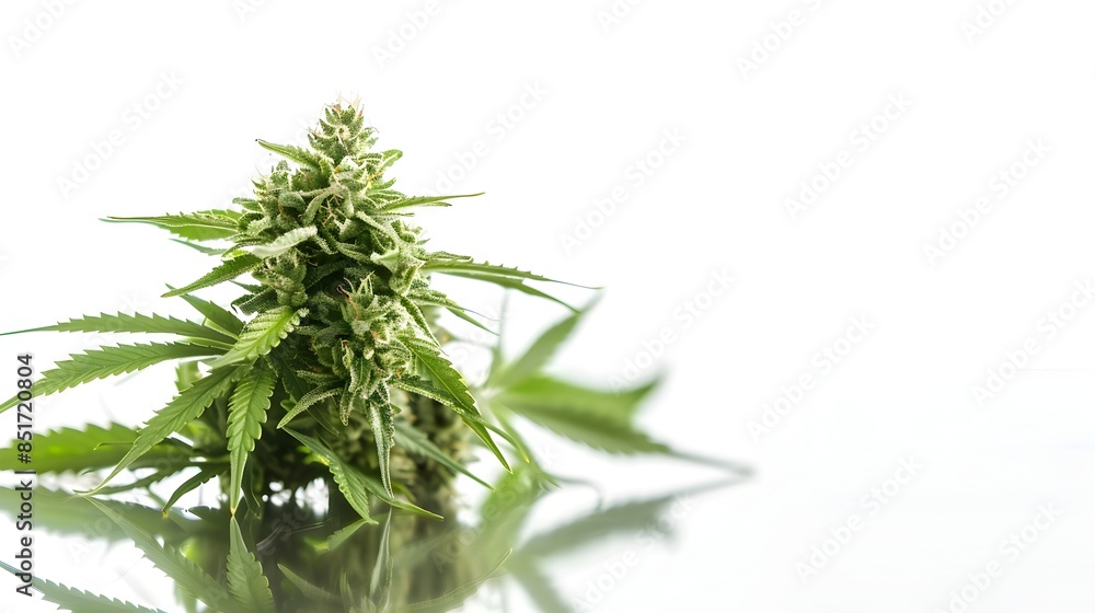 Cannabis Plant Reflecting On Surface Symbolizing Law Enforcement and Legislation Cannabis Plant Reflecting On Surface Symbolizing Law Enforcement and Legislation