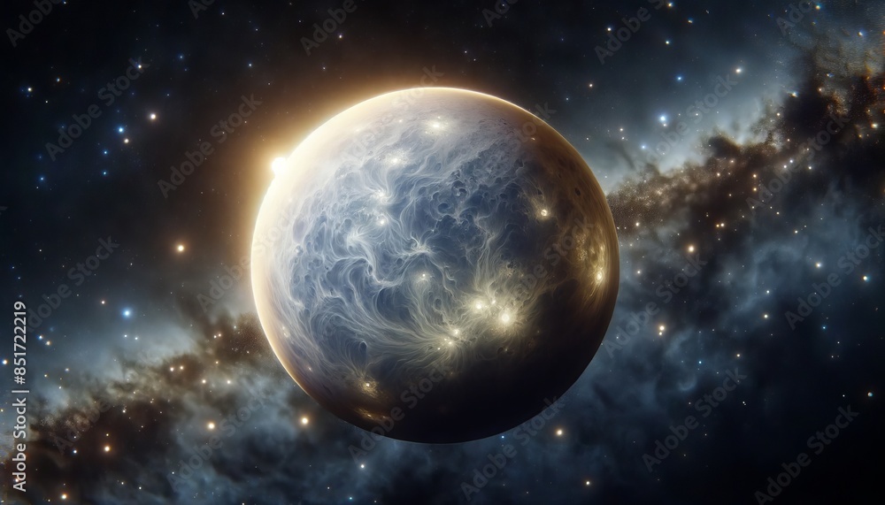 Obraz premium A detailed, high-focus image of Venus from space, showcasing its bright, mysterious atmosphere against a starry background, in a style similar to the .