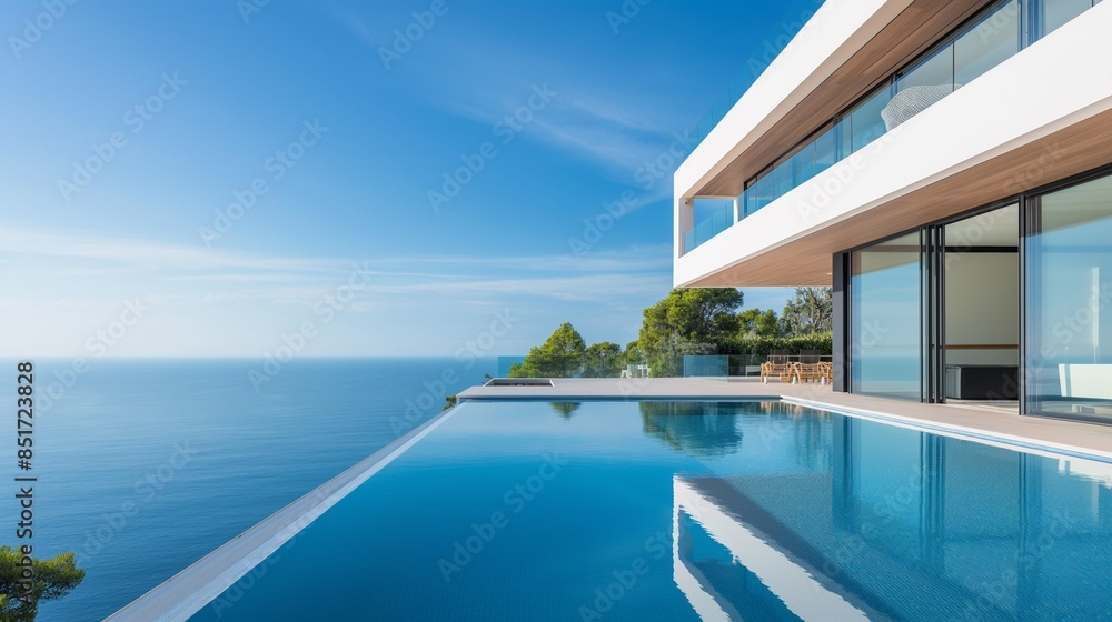 Obraz premium A Modern Pool Villa Overlooking The Ocean. 