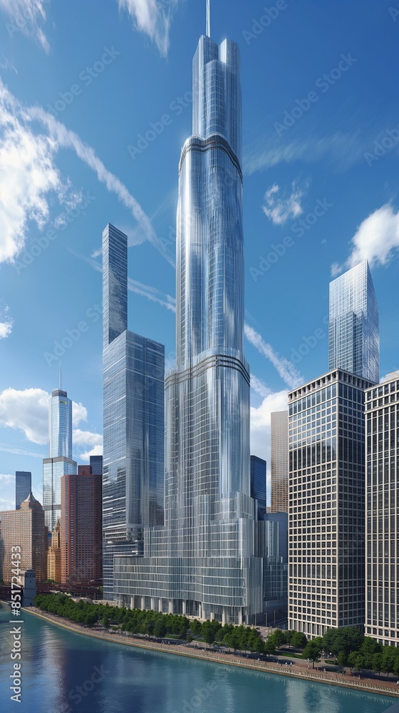 Fototapeta premium Vertical Image Of A Skyscraper And City Skyline Landscape.
