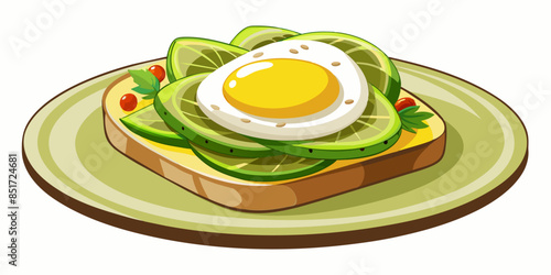 Delicious Plate of Avocado Toast with a Fried Egg Isolated 