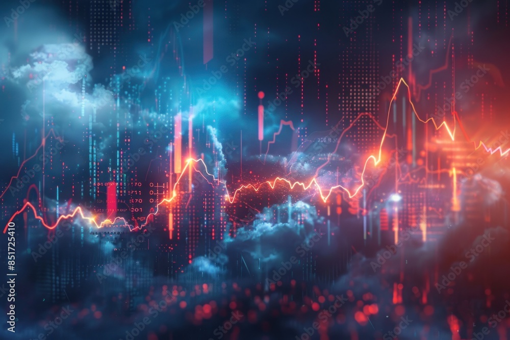 Stock market volatility depicted with stormy clouds and lightning Stock market volatility depicted with stormy clouds and lightning