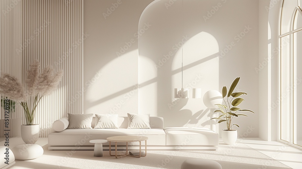 A Modern Minimalist Living Room With Visually Appealing Furnishings. A Modern Minimalist Living Room With Visually Appealing Furnishings.