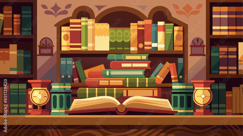 Banner or header image with stack of antique leather books in library. literature or reading concept. Partially Banner or header image with stack of antique leather books in library. literature or reading concept. Partially